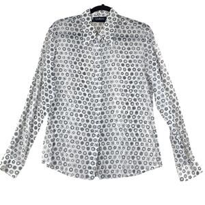 Ron Leal Womens Size 10 Button Front Shirt Medallion Print Semi Sheer Top